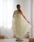 Jyoti Fashion Women's Pista Green Net Sequins Embroidered Designer Saree with Blouse | Grocsy