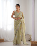 Jyoti Fashion Women's Pista Green Net Sequins Embroidered Designer Saree with Blouse | Grocsy