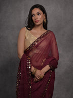 Jyoti Fashion Women's Maroon Chiffon Mirror Work Designer Saree with Blouse | Grocsy