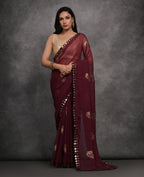 Jyoti Fashion Women's Maroon Chiffon Mirror Work Designer Saree with Blouse | Grocsy