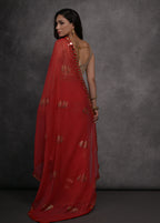 Jyoti Fashion Women's Red Chiffon Mirror Work Designer Saree with Blouse | Grocsy