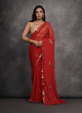 Jyoti Fashion Women's Red Chiffon Mirror Work Designer Saree with Blouse | Grocsy