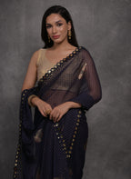 Jyoti Fashion Women's Navy Blue Chiffon Mirror Work Designer Saree with Blouse | Grocsy
