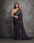 Jyoti Fashion Women's Navy Blue Chiffon Mirror Work Designer Saree with Blouse | Grocsy