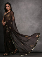 Jyoti Fashion Women's Black Chiffon Mirror Work Designer Saree with Blouse | Grocsy