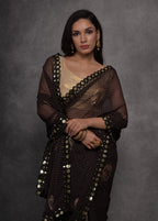 Jyoti Fashion Women's Black Chiffon Mirror Work Designer Saree with Blouse | Grocsy