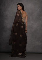 Jyoti Fashion Women's Black Chiffon Mirror Work Designer Saree with Blouse | Grocsy