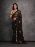 Jyoti Fashion Women's Black Chiffon Mirror Work Designer Saree with Blouse | Grocsy