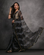 Jyoti Fashion Women's Grey Chiffon Mirror Work Designer Saree with Blouse | Grocsy