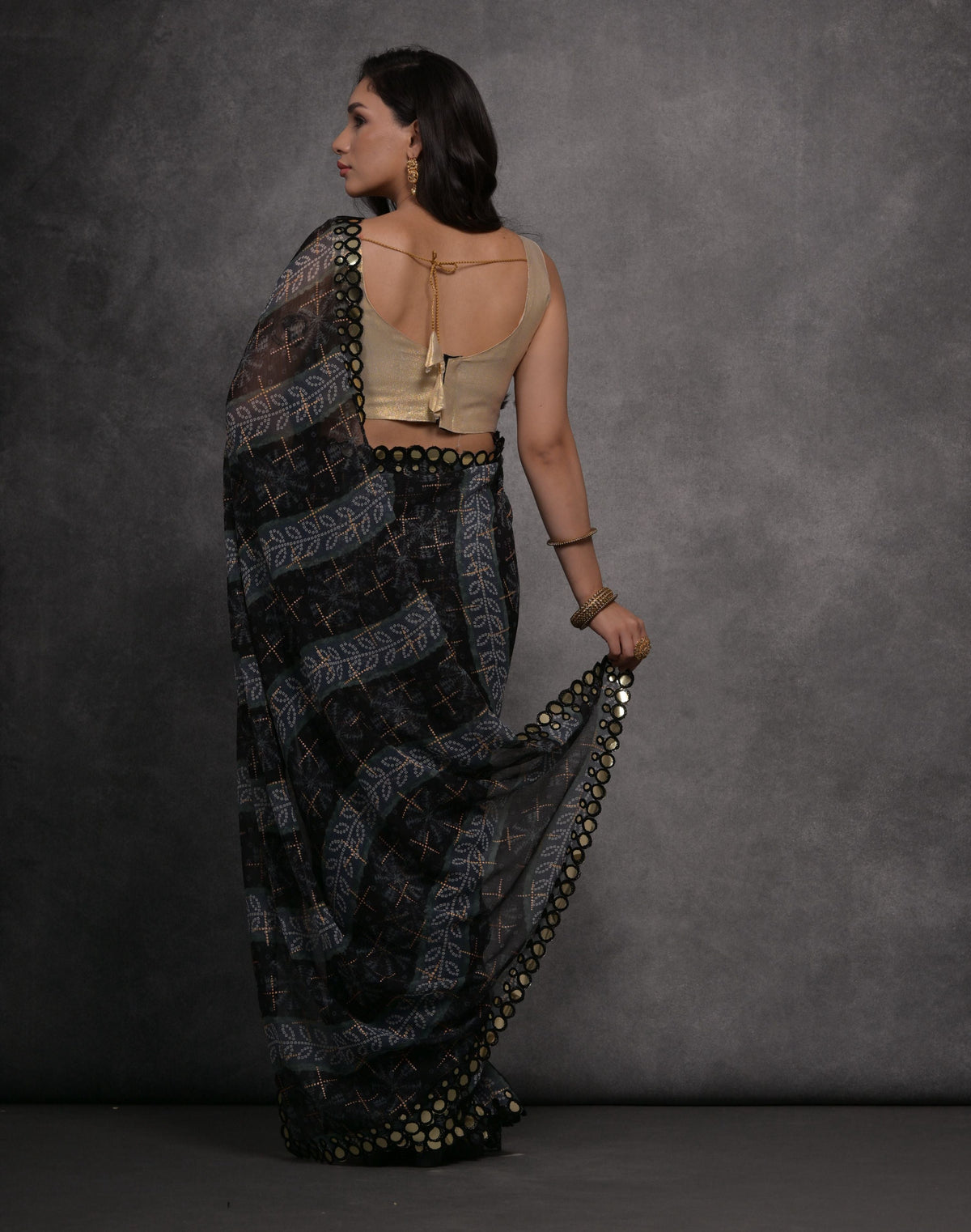 Jyoti Fashion Women's Grey Chiffon Mirror Work Designer Saree with Blouse | Grocsy