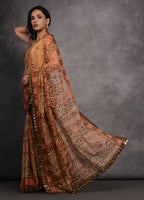 Jyoti Fashion Women's Brown Chiffon Mirror Work Designer Saree with Blouse | Grocsy