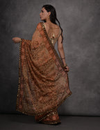 Jyoti Fashion Women's Brown Chiffon Mirror Work Designer Saree with Blouse | Grocsy