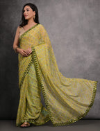 Jyoti Fashion Women's Mehendi Chiffon Mirror Work Designer Saree with Blouse | Grocsy