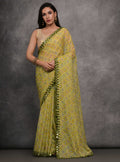 Jyoti Fashion Women's Mehendi Chiffon Mirror Work Designer Saree with Blouse | Grocsy