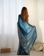 Jyoti Fashion Women's Teal Georgette Sequins Designer Saree with Blouse | Grocsy