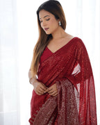 Jyoti Fashion Women's Maroon Georgette Sequins Designer Saree with Blouse | Grocsy