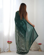Jyoti Fashion Women's Bottle Green Georgette Sequins Designer Saree with Blouse | Grocsy