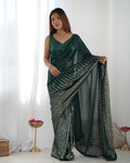 Jyoti Fashion Women's Bottle Green Georgette Sequins Designer Saree with Blouse | Grocsy