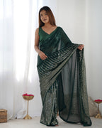 Jyoti Fashion Women's Bottle Green Georgette Sequins Designer Saree with Blouse | Grocsy