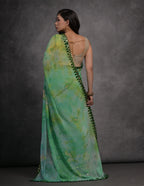 Jyoti Fashion Women's Green Chiffon Print with Mirror Work Designer Saree with Blouse | Grocsy