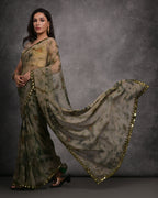 Jyoti Fashion Women's Grey Chiffon Print with Mirror Work Designer Saree with Blouse | Grocsy