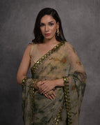 Jyoti Fashion Women's Grey Chiffon Print with Mirror Work Designer Saree with Blouse | Grocsy