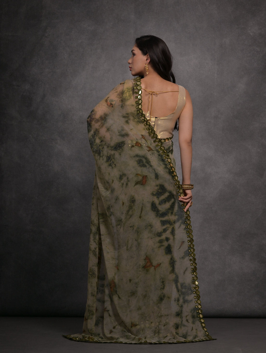 Jyoti Fashion Women's Grey Chiffon Print with Mirror Work Designer Saree with Blouse | Grocsy