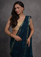 Jyoti Fashion Women's Navy Blue Chiffon Print with Mirror Work Designer Saree with Blouse | Grocsy