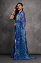Jyoti Fashion Women's Blue Chiffon Print with Mirror Work Designer Saree with Blouse | Grocsy
