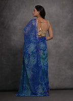 Jyoti Fashion Women's Blue Chiffon Print with Mirror Work Designer Saree with Blouse | Grocsy