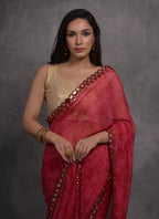 Jyoti Fashion Women's Pink Chiffon Print with Mirror Work Designer Saree with Blouse | Grocsy