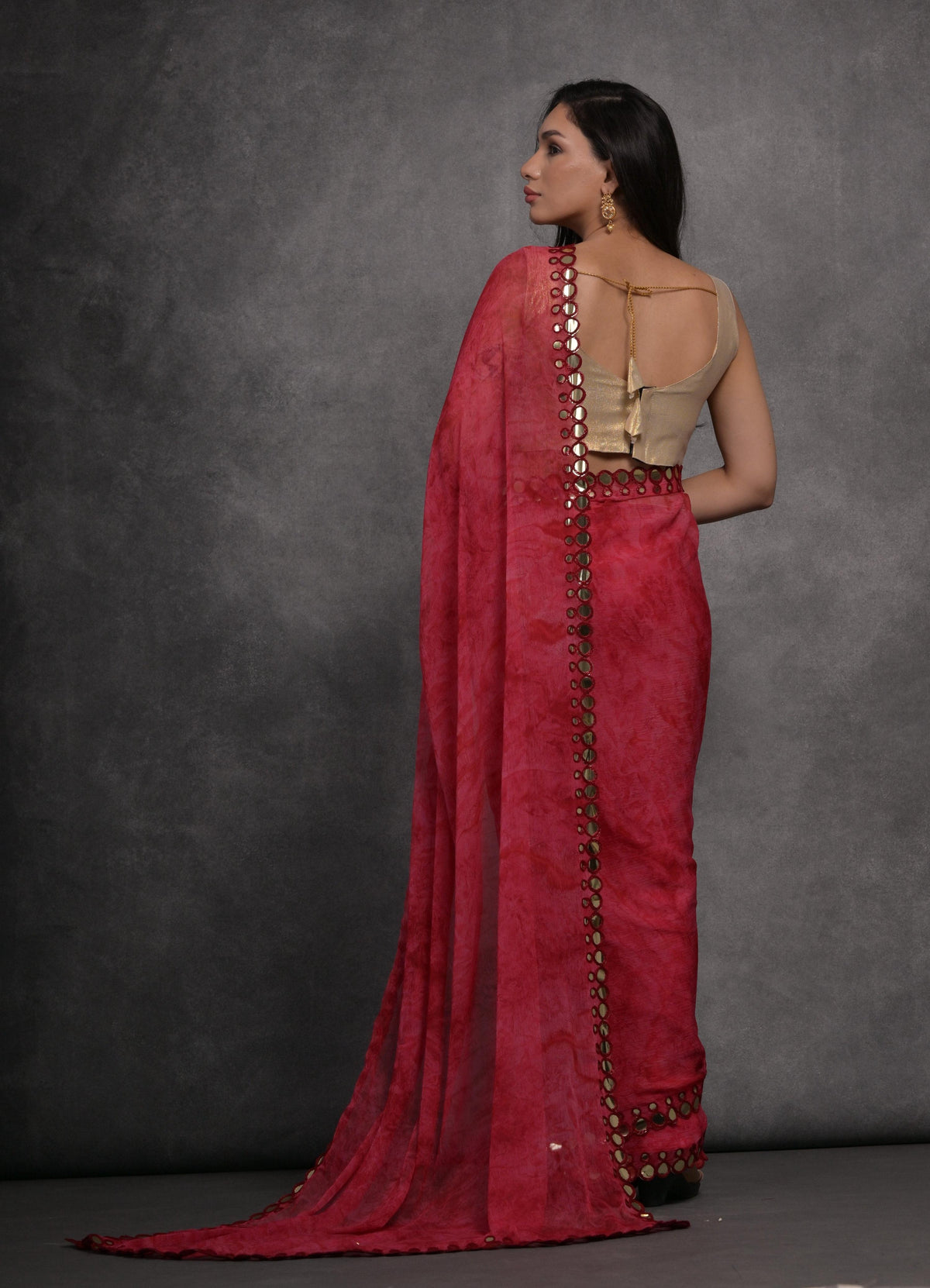 Jyoti Fashion Women's Pink Chiffon Print with Mirror Work Designer Saree with Blouse | Grocsy
