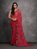 Jyoti Fashion Women's Pink Chiffon Print with Mirror Work Designer Saree with Blouse | Grocsy