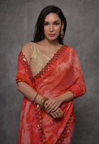 Jyoti Fashion Women's Red Chiffon Print with Mirror Work Designer Saree with Blouse | Grocsy