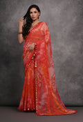Jyoti Fashion Women's Red Chiffon Print with Mirror Work Designer Saree with Blouse | Grocsy