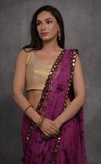 Jyoti Fashion Women's Wine Chiffon Print with Mirror Work Designer Saree with Blouse | Grocsy