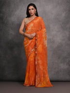 Jyoti Fashion Women's Orange Chiffon Print with Mirror Work Designer Saree with Blouse | Grocsy