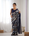 Jyoti Fashion Women's Navy Blue Georgette Sequins Designer Saree with Blouse | Grocsy