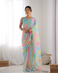 Jyoti Fashion Women's Multicolor Georgette Print with Mirror Work Designer Saree with Blouse | Grocsy