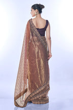 Jyoti Fashion Women's Brown Net Sequins Embroidered Designer Saree with Blouse | Grocsy