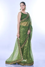 Jyoti Fashion Women's Green Net Sequins Embroidered Designer Saree with Blouse | Grocsy