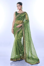 Jyoti Fashion Women's Green Net Sequins Embroidered Designer Saree with Blouse | Grocsy