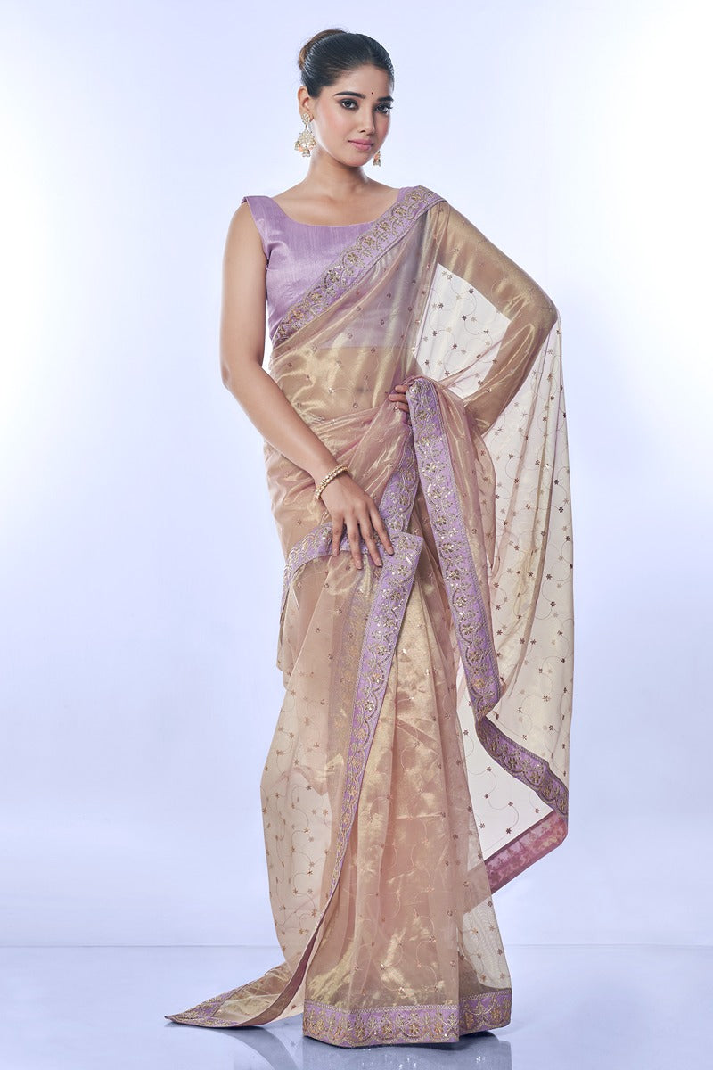 Jyoti Fashion Women's Purple Net Sequins Embroidered Designer Saree with Blouse | Grocsy