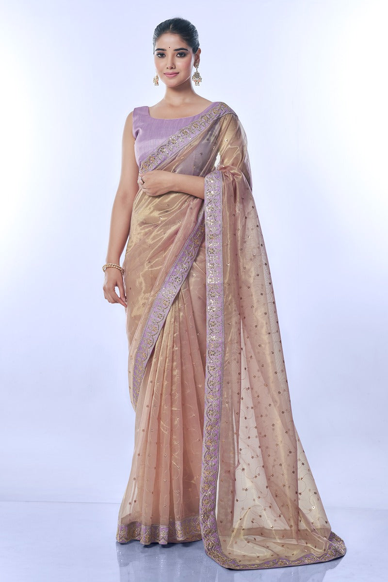 Jyoti Fashion Women's Purple Net Sequins Embroidered Designer Saree with Blouse | Grocsy
