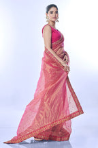 Jyoti Fashion Women's Pink Net Sequins Embroidered Designer Saree with Blouse | Grocsy