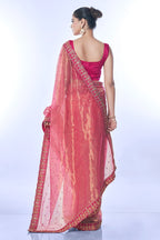 Jyoti Fashion Women's Pink Net Sequins Embroidered Designer Saree with Blouse | Grocsy