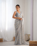 Jyoti Fashion Women's Grey Georgette Sequin Swarovski Designer Saree with Blouse | Grocsy
