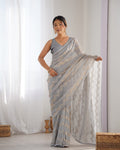 Jyoti Fashion Women's Grey Georgette Sequin Swarovski Designer Saree with Blouse | Grocsy
