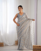 Jyoti Fashion Women's Grey Georgette Sequin Swarovski Designer Saree with Blouse | Grocsy