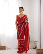 Jyoti Fashion Women's Red Georgette Sequin Swarovski Designer Saree with Blouse | Grocsy